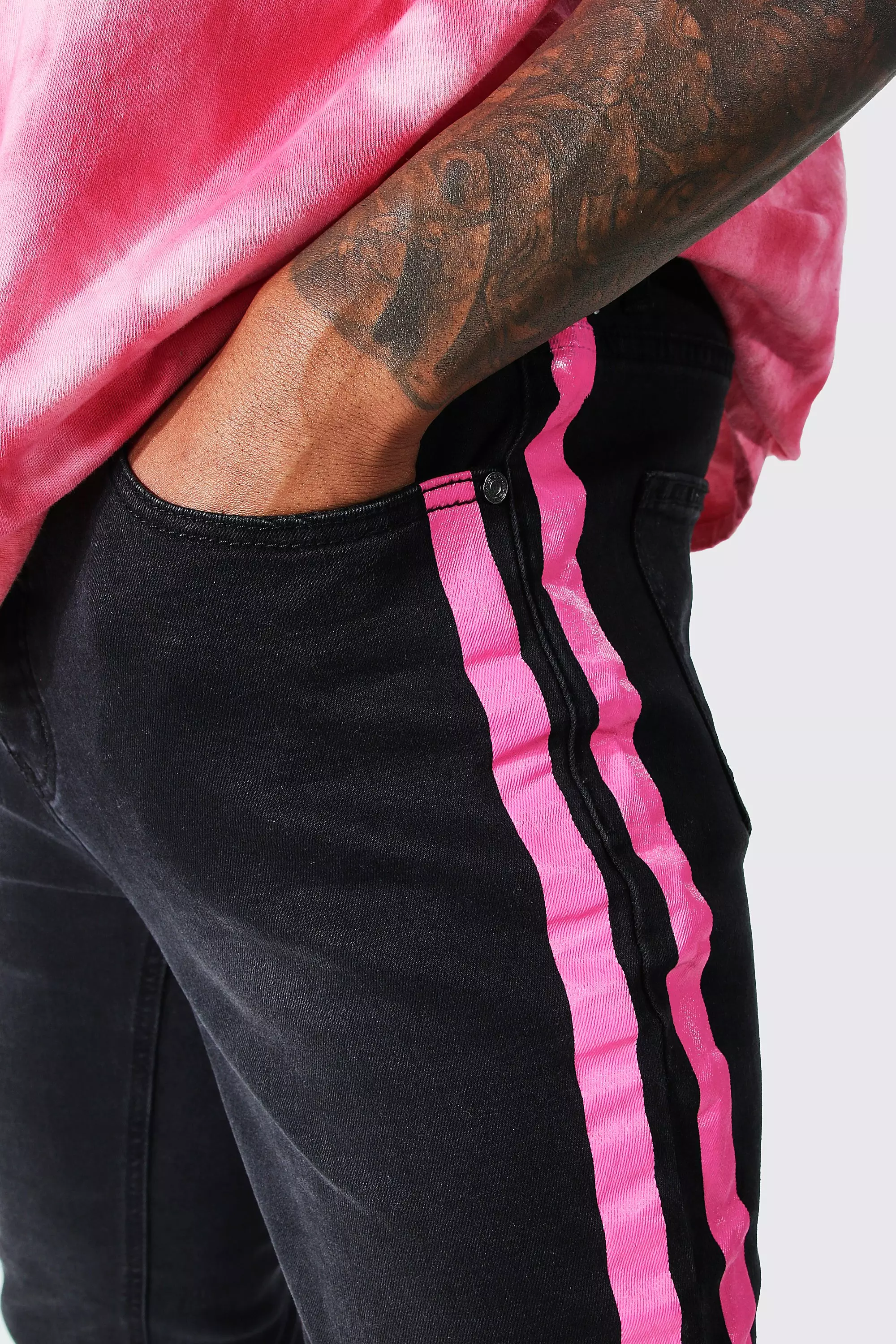 Black jeans with pink stripe shop